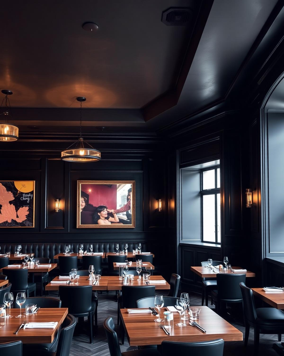 Restaurang målad i djup kol